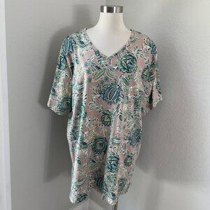 Catherines Easy Fit Tees Collection Plus 2X 22/24W V Neck Floral Top Shirt